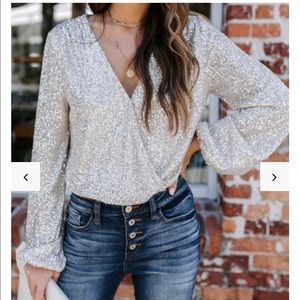 VICI SILVER SCREEN SEQUIN DRAPE BODYSUIT